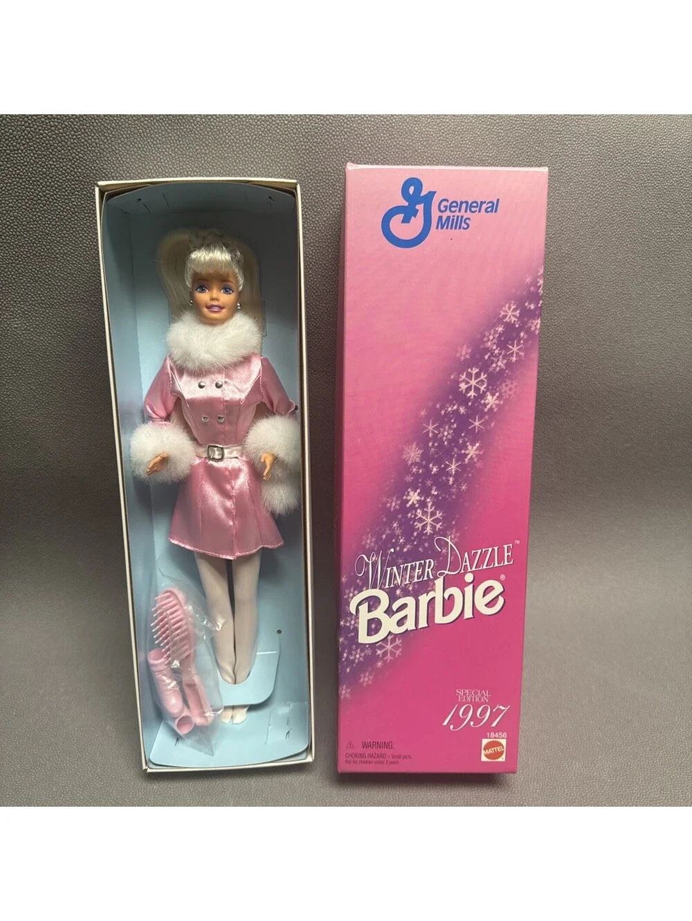 Mattel Winter Dazzle Barbie Doll 1997 Special Edition General Mills 18456 Pink